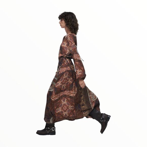 ZARA | Brown | PRINTED MIDI DRESS - Picture 7 of 15